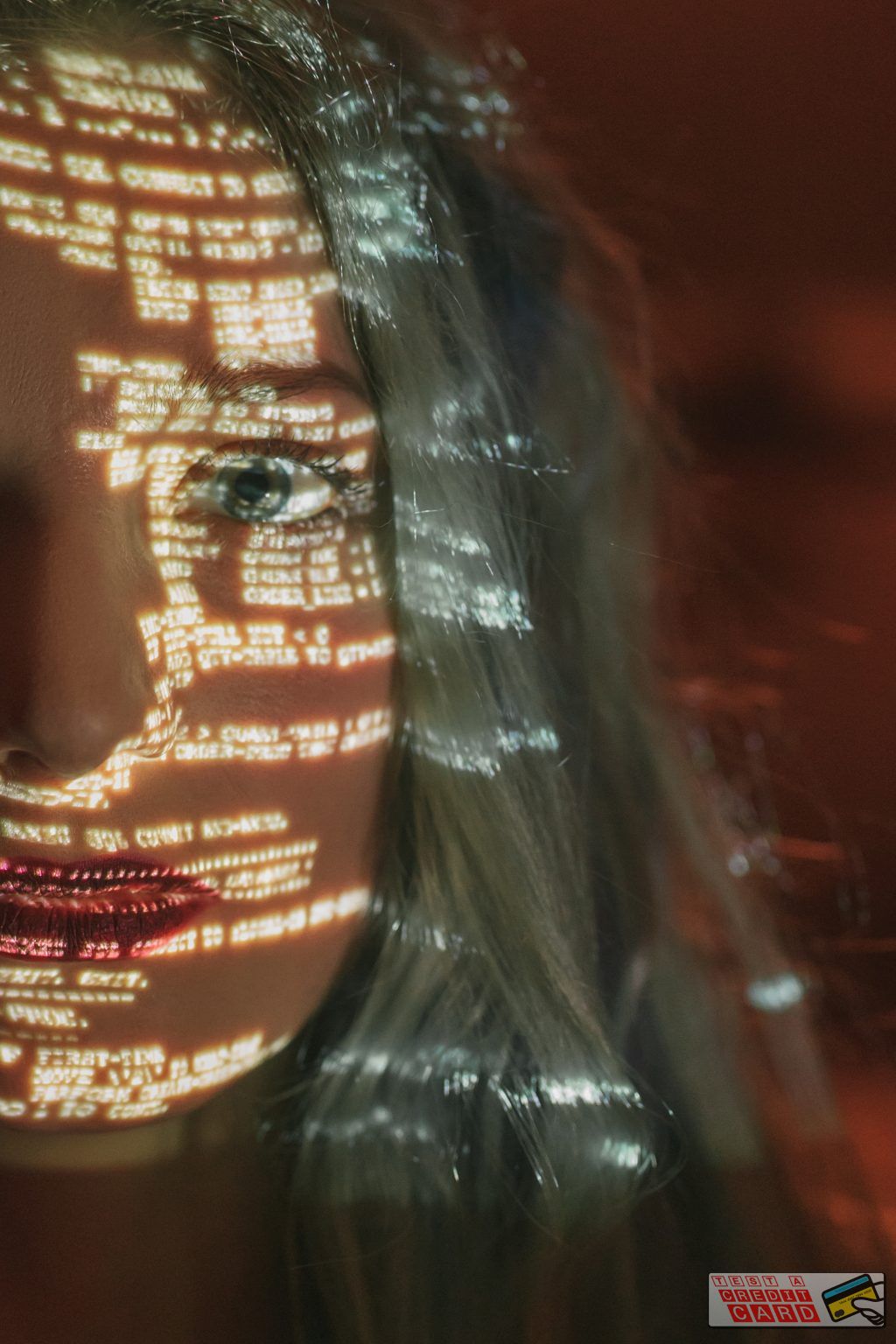 cyber gang woman with projected data on face